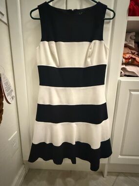 Ralph Lauren Black and White Striped Midi Dress